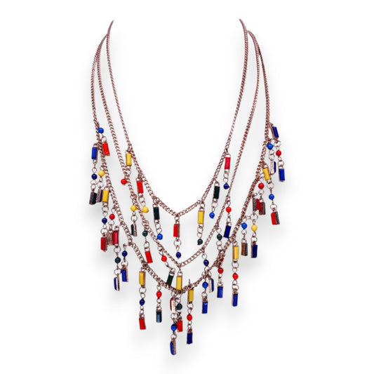 Gold Tone Plastic Stones Vintage Necklace