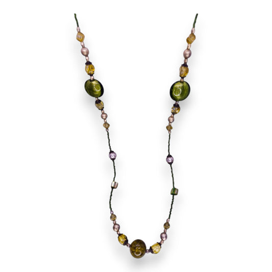 Cord Plastic & Glass Beads Vintage Necklace