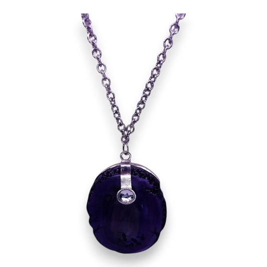 Silver Tone with Faux Geode Statement Necklace