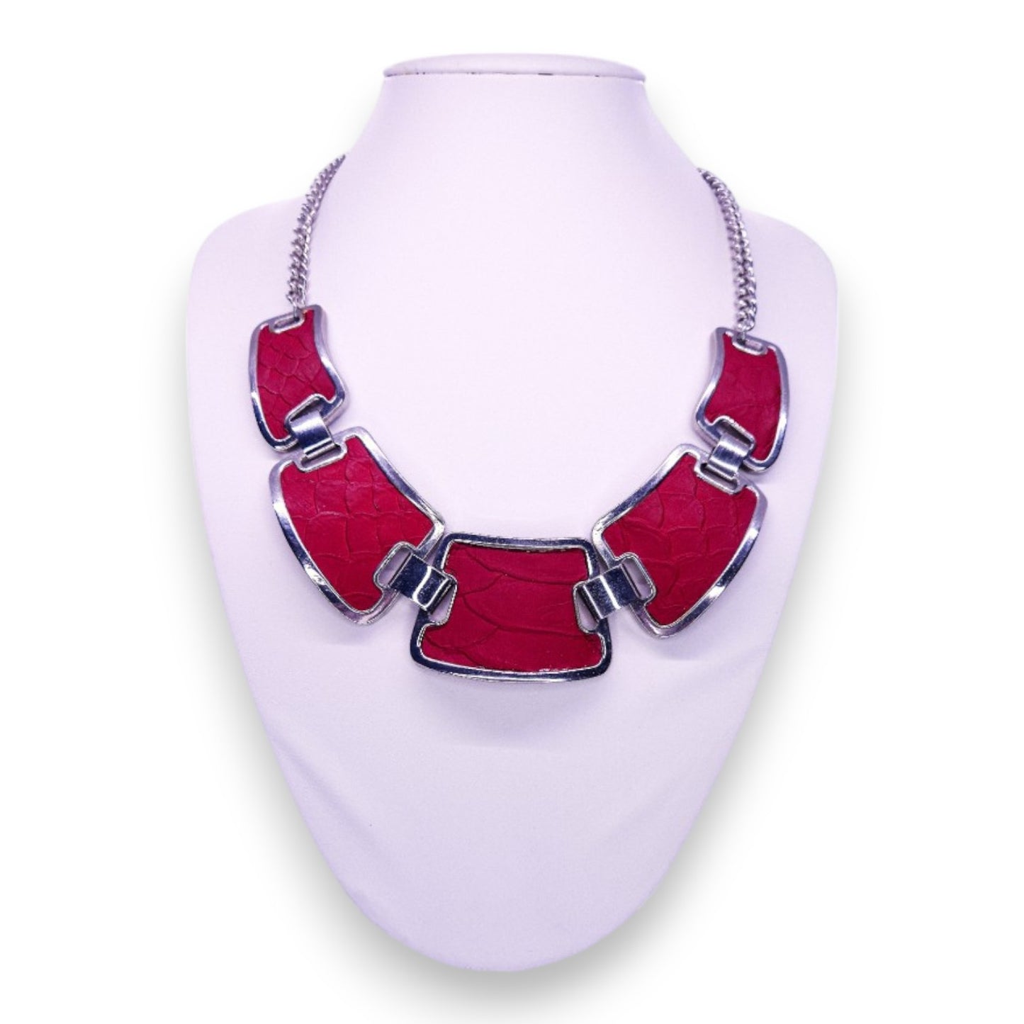 Silver Tone & Leather Statement Necklace