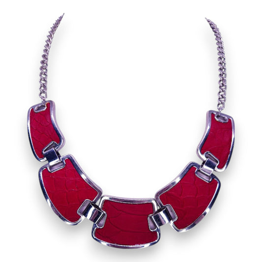 Silver Tone & Leather Statement Necklace