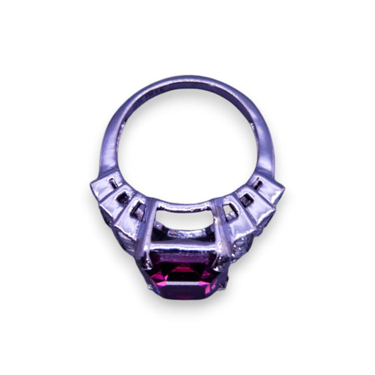 Stainless Steel Purple & Clear Stones Modern Ring