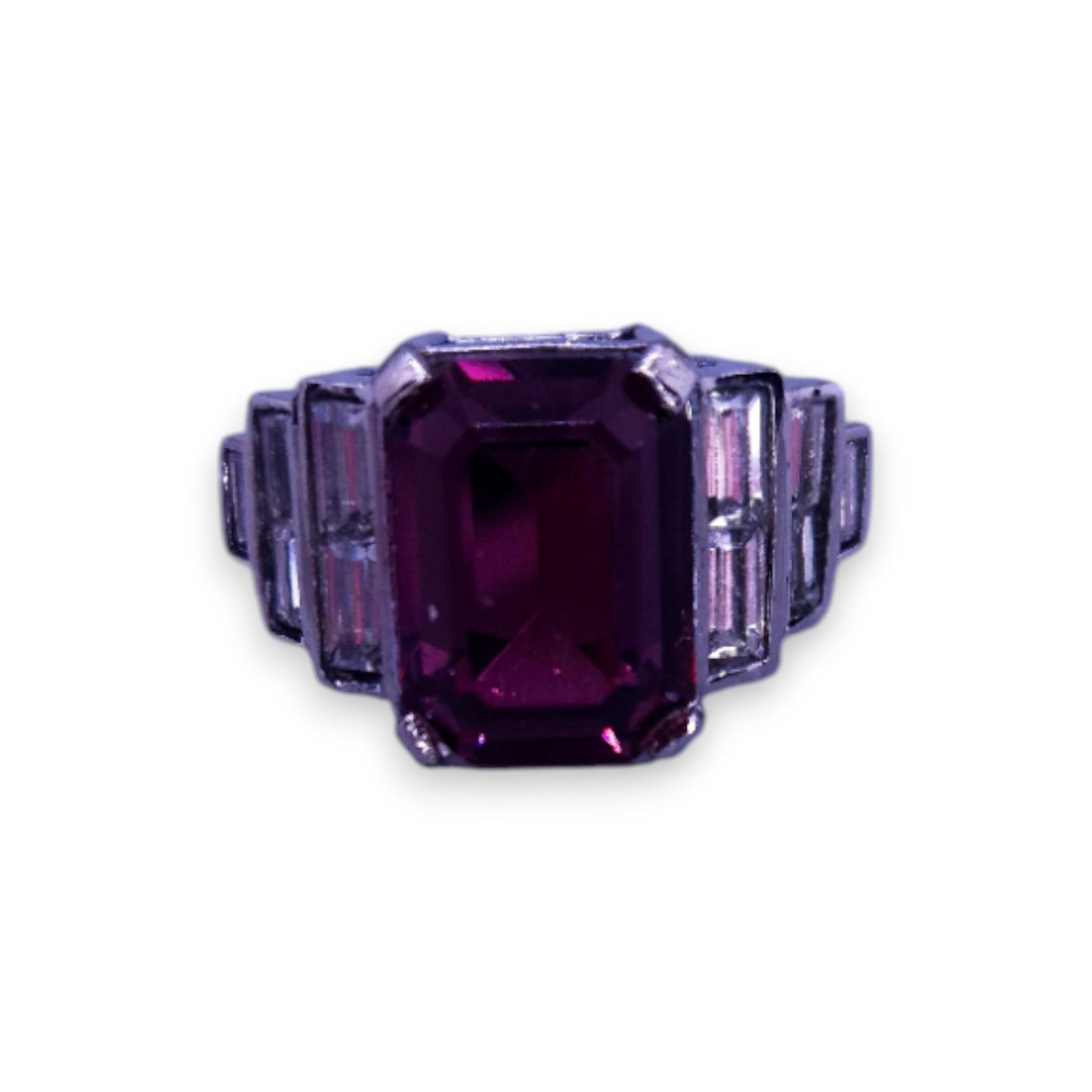 Stainless Steel Purple & Clear Stones Modern Ring