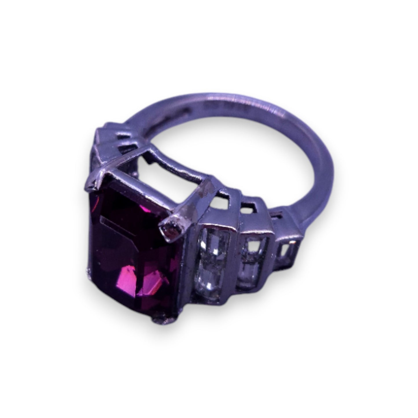 Stainless Steel Purple & Clear Stones Modern Ring