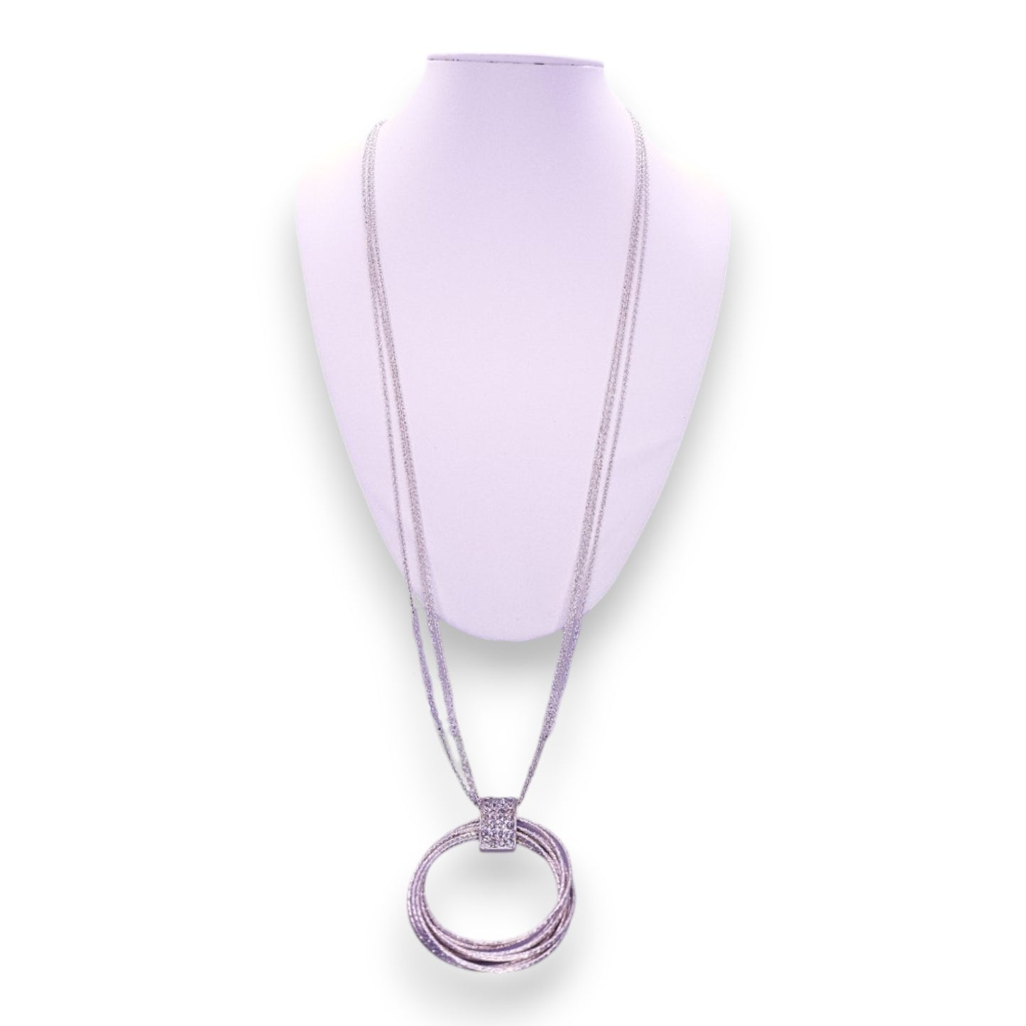 Silver Tone Clear Cubic Zirconia Modern Necklace