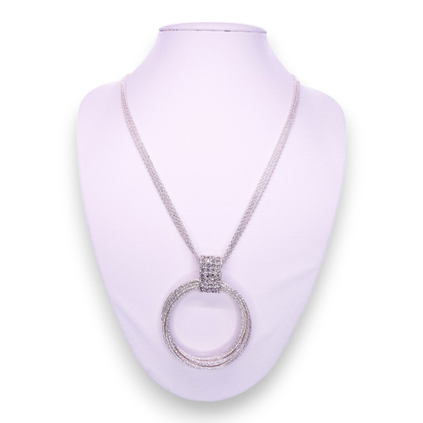 Silver Tone Clear Cubic Zirconia Modern Necklace