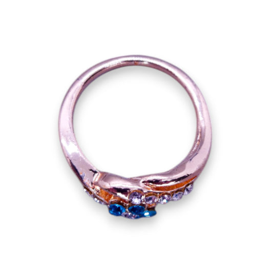 Rose Gold Tone Blue & Clear Stones Modern Ring