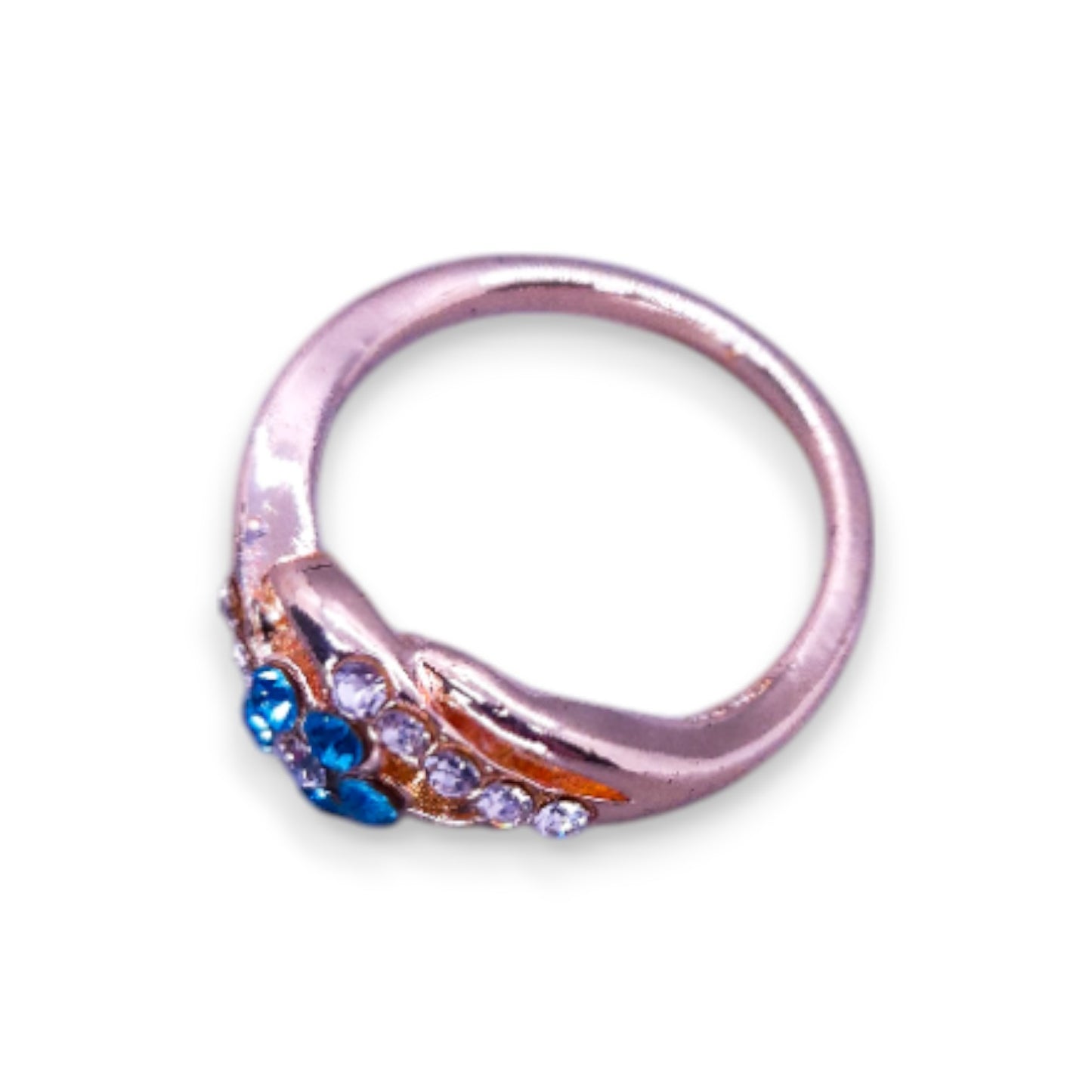 Rose Gold Tone Blue & Clear Stones Modern Ring