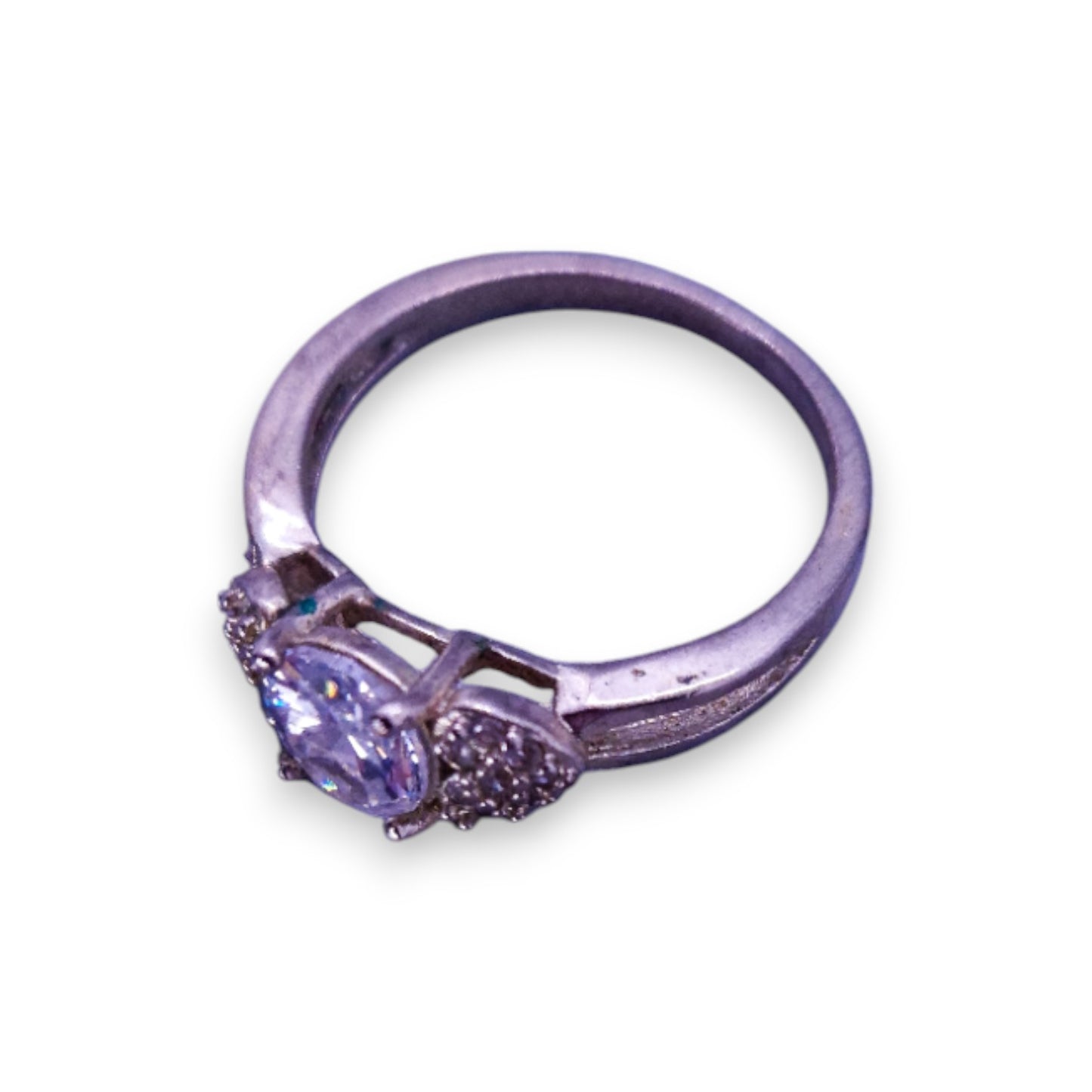 Silver Tone Clear Stones Classic Ring