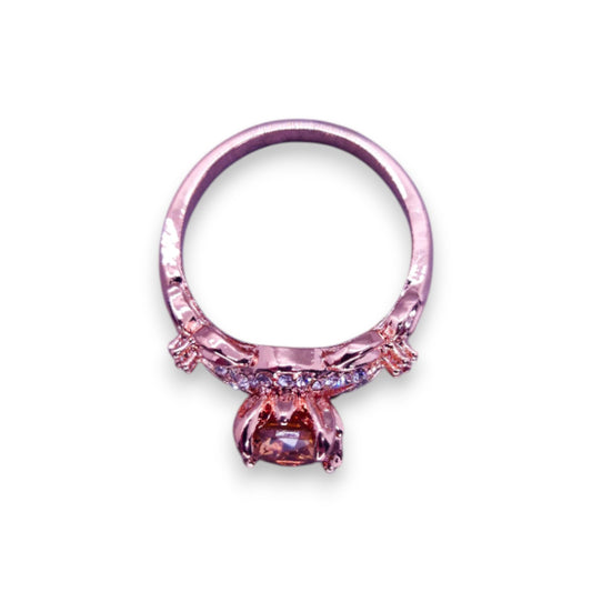 Rose Gold Tone Peach & Clear Cubic Zirconia Modern Ring
