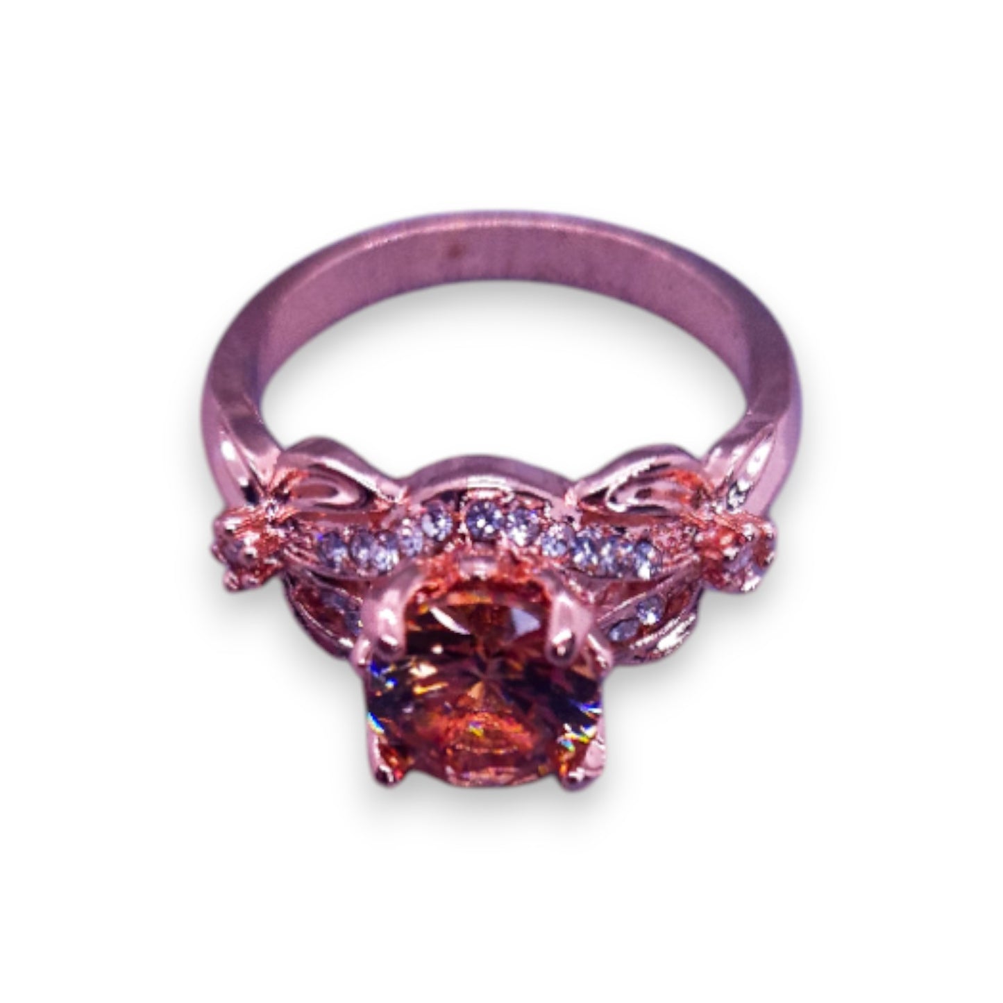 Rose Gold Tone Peach & Clear Cubic Zirconia Modern Ring