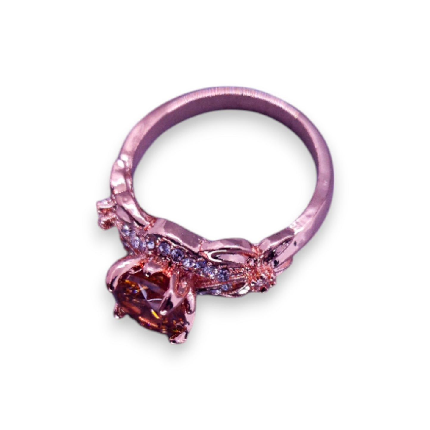 Rose Gold Tone Peach & Clear Cubic Zirconia Modern Ring