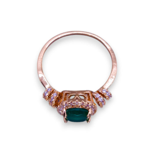 Gold Tone Green & Clear Cubic Zirconia Classic Ring