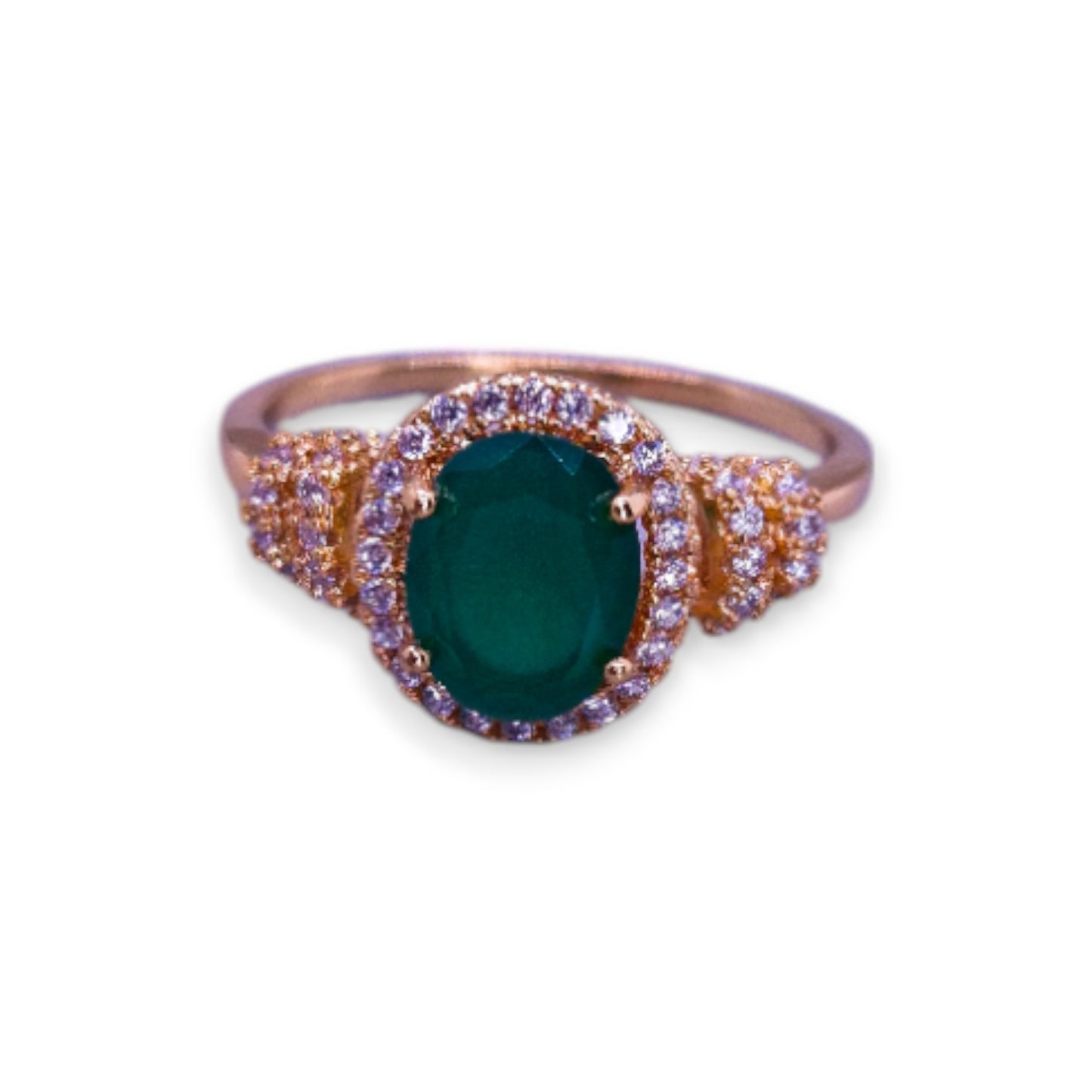 Gold Tone Green & Clear Cubic Zirconia Classic Ring