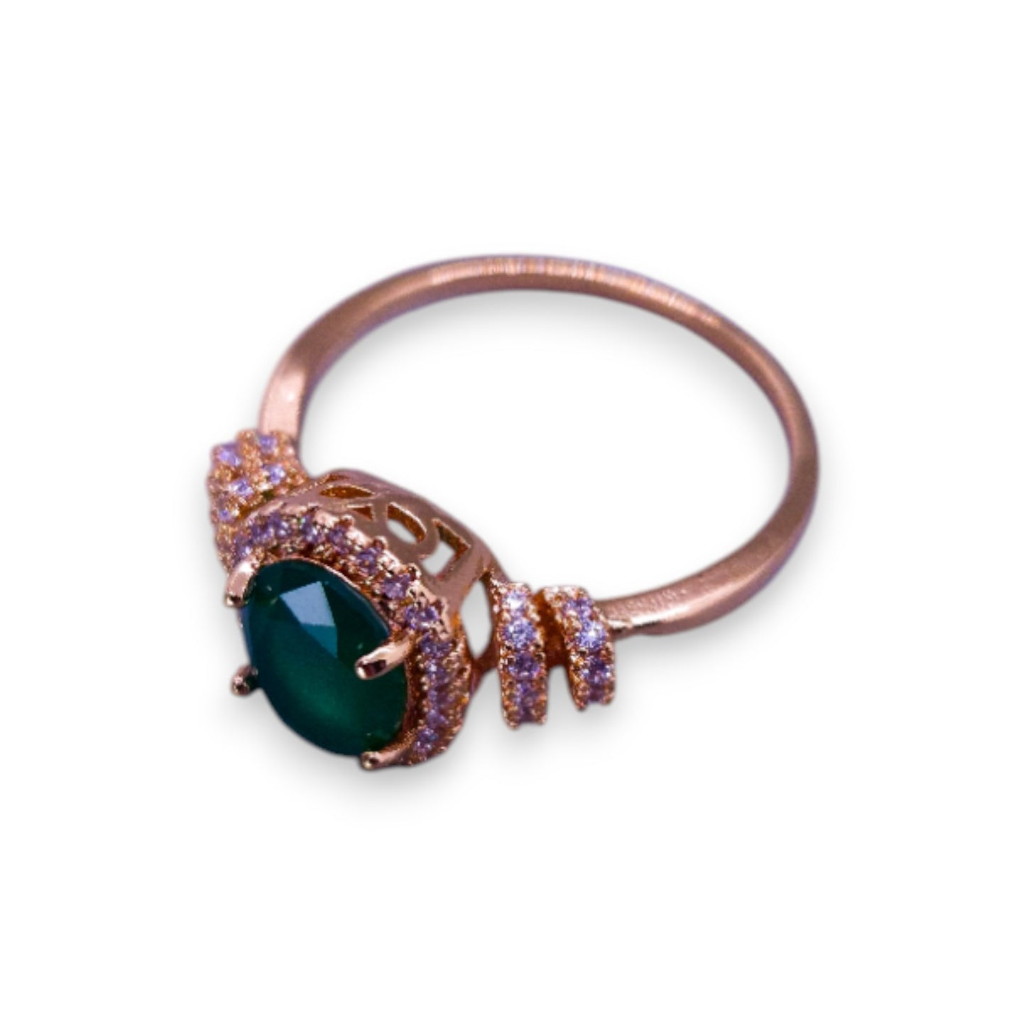 Gold Tone Green & Clear Cubic Zirconia Classic Ring