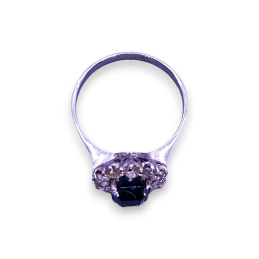 Sterling Silver Blue & Clear Cubic Zirconia Classic Ring