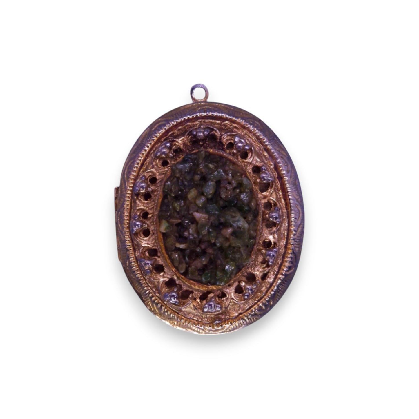 Gold Tone Jade Chips Vintage Pendant Locket