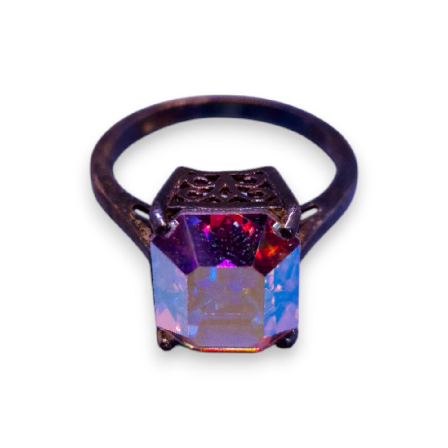 Sterling Silver Iridescent Stone Classic Ring
