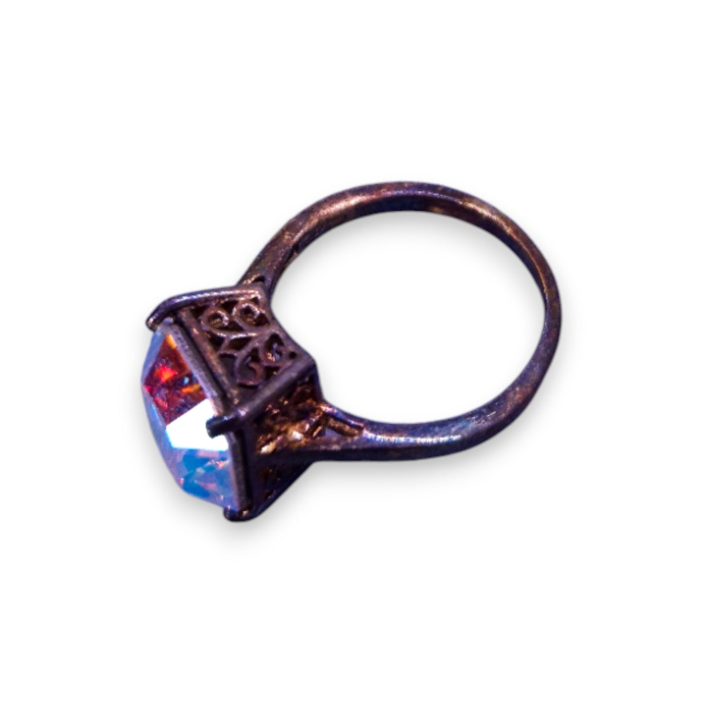 Sterling Silver Iridescent Stone Classic Ring