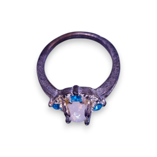 Sterling Silver Fire Opal & Blue Cubic Zirconia Classic Ring