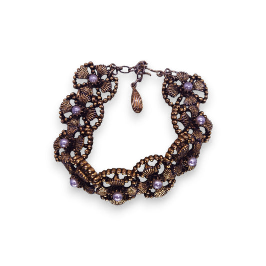 Gold Tone Faux Pearls Art Deco Bracelet