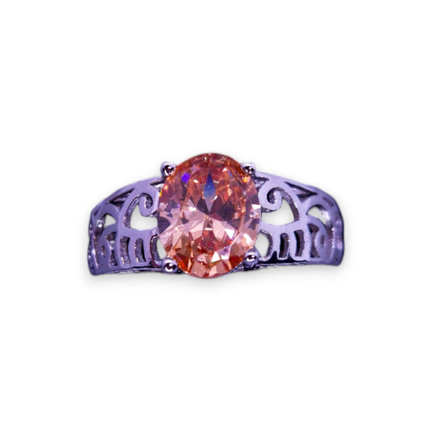 Sterling Silver Peach Cubic Zirconia Classic Ring