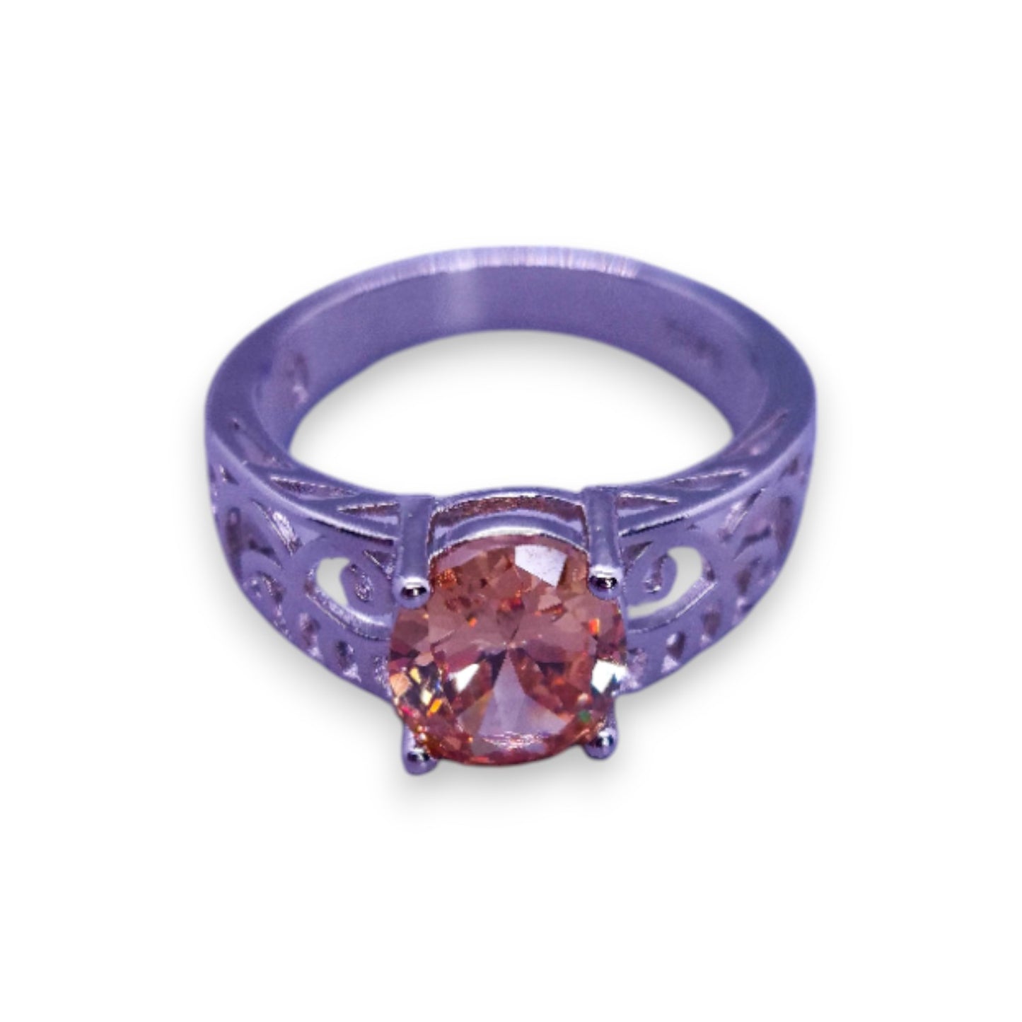Sterling Silver Peach Cubic Zirconia Classic Ring
