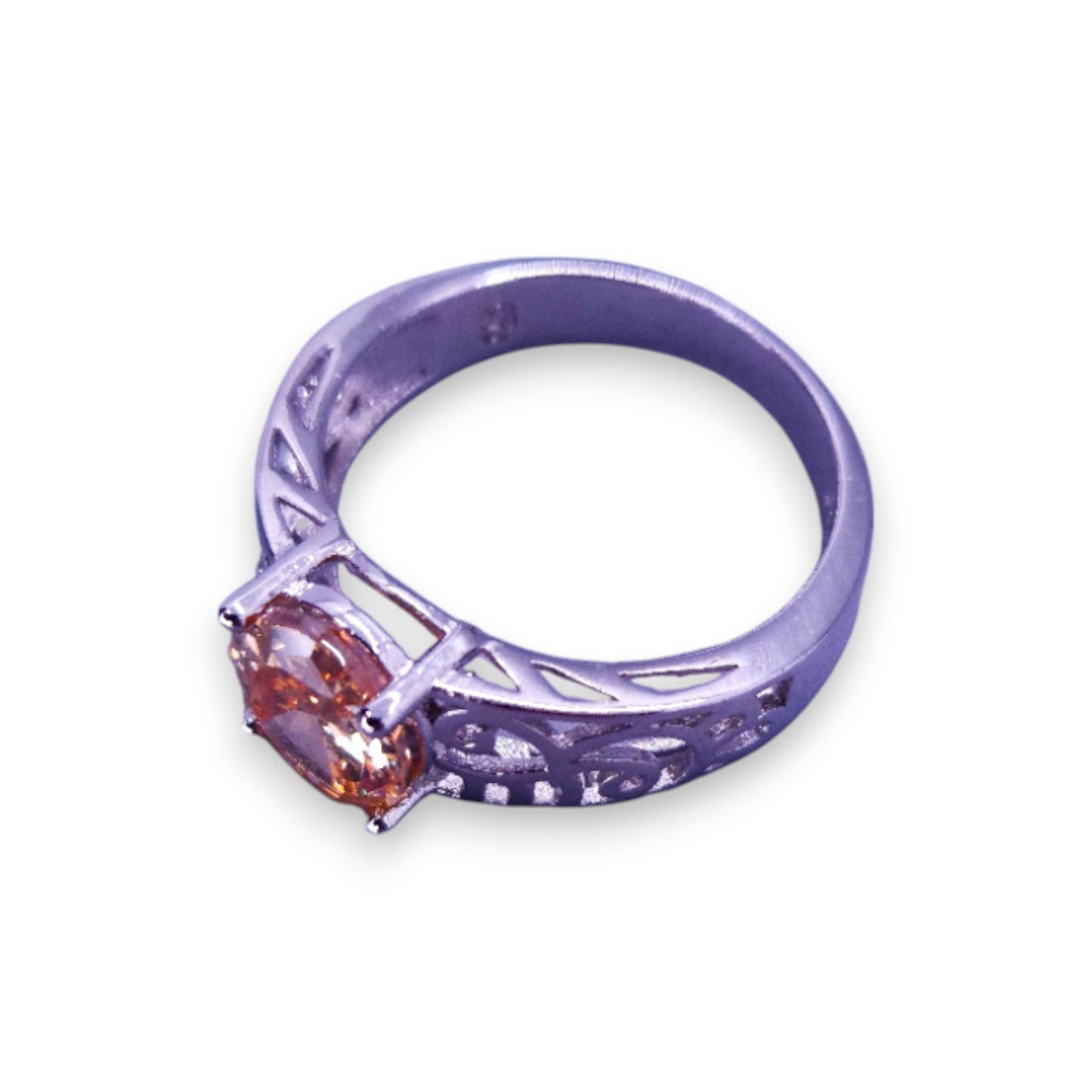 Sterling Silver Peach Cubic Zirconia Classic Ring
