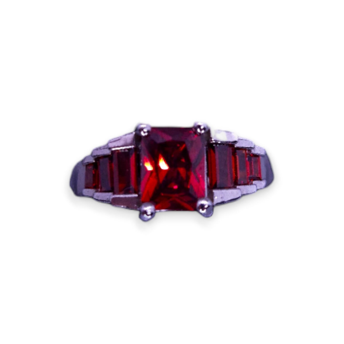 Sterling Silver Red Cubic Zirconia Modern Ring