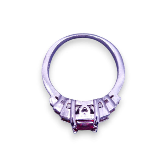 Sterling Silver Red Cubic Zirconia Modern Ring