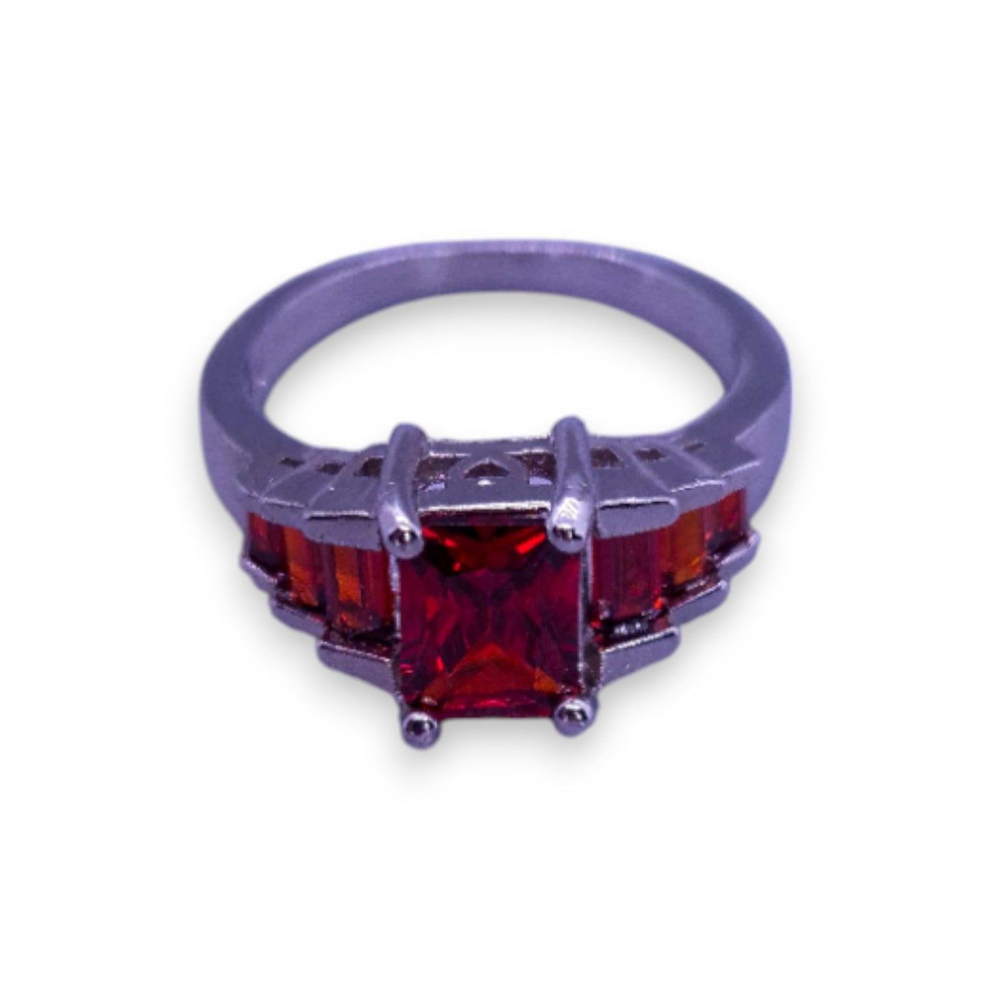 Sterling Silver Red Cubic Zirconia Modern Ring