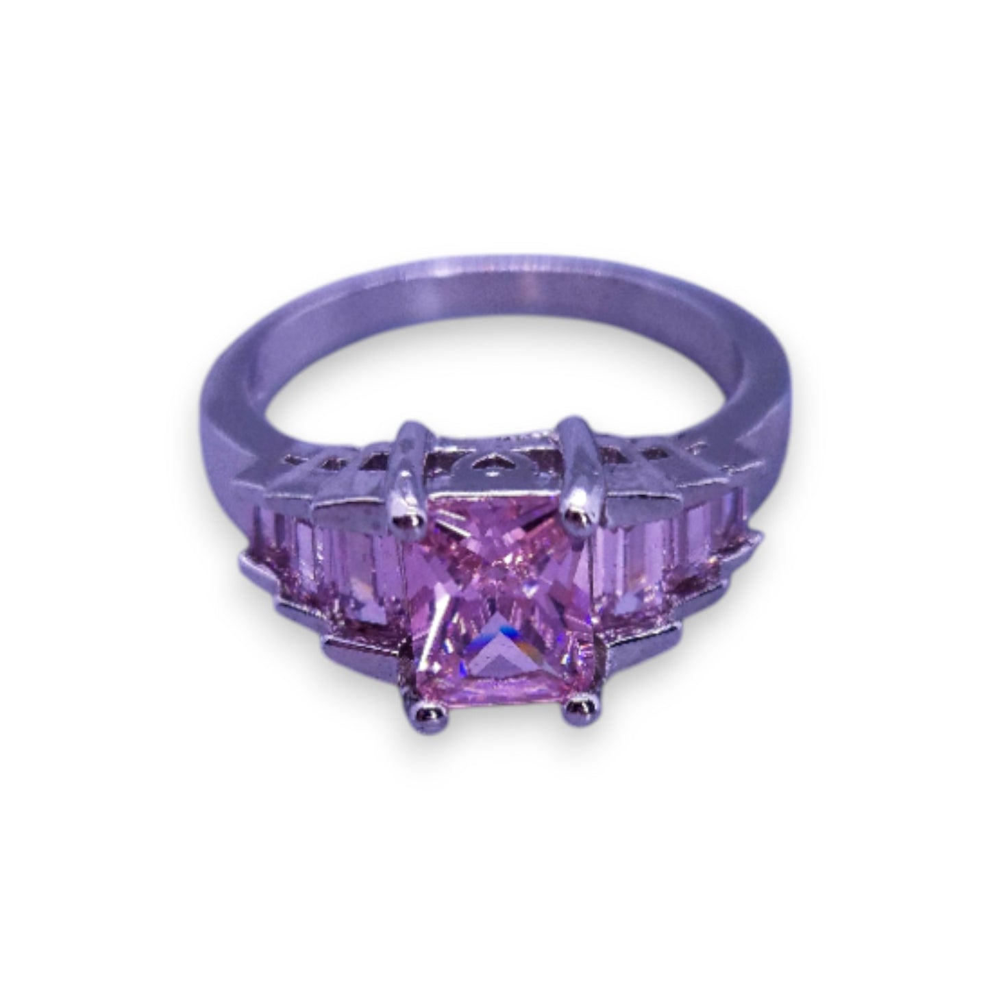 Sterling Silver Pink Cubic Zirconia Modern Ring