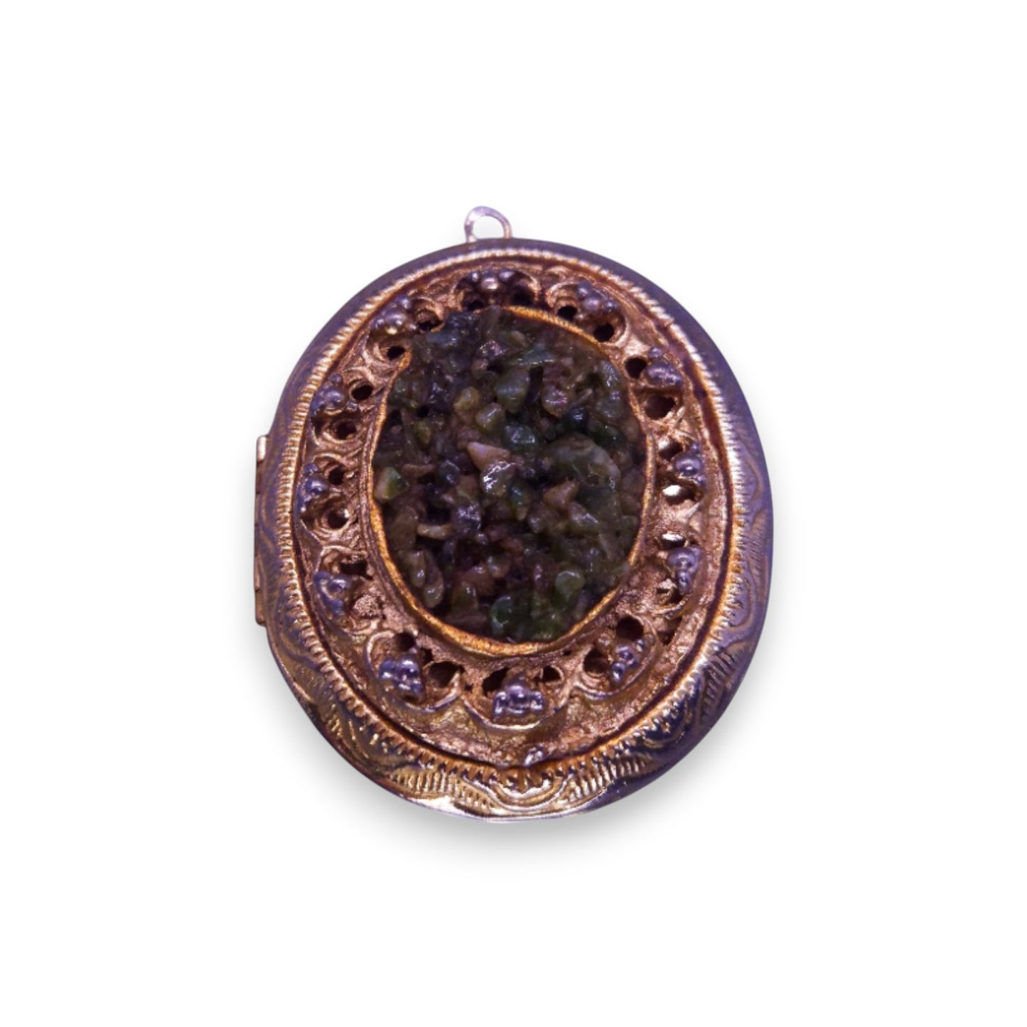 Gold Tone Jade Chips Vintage Pendant Locket