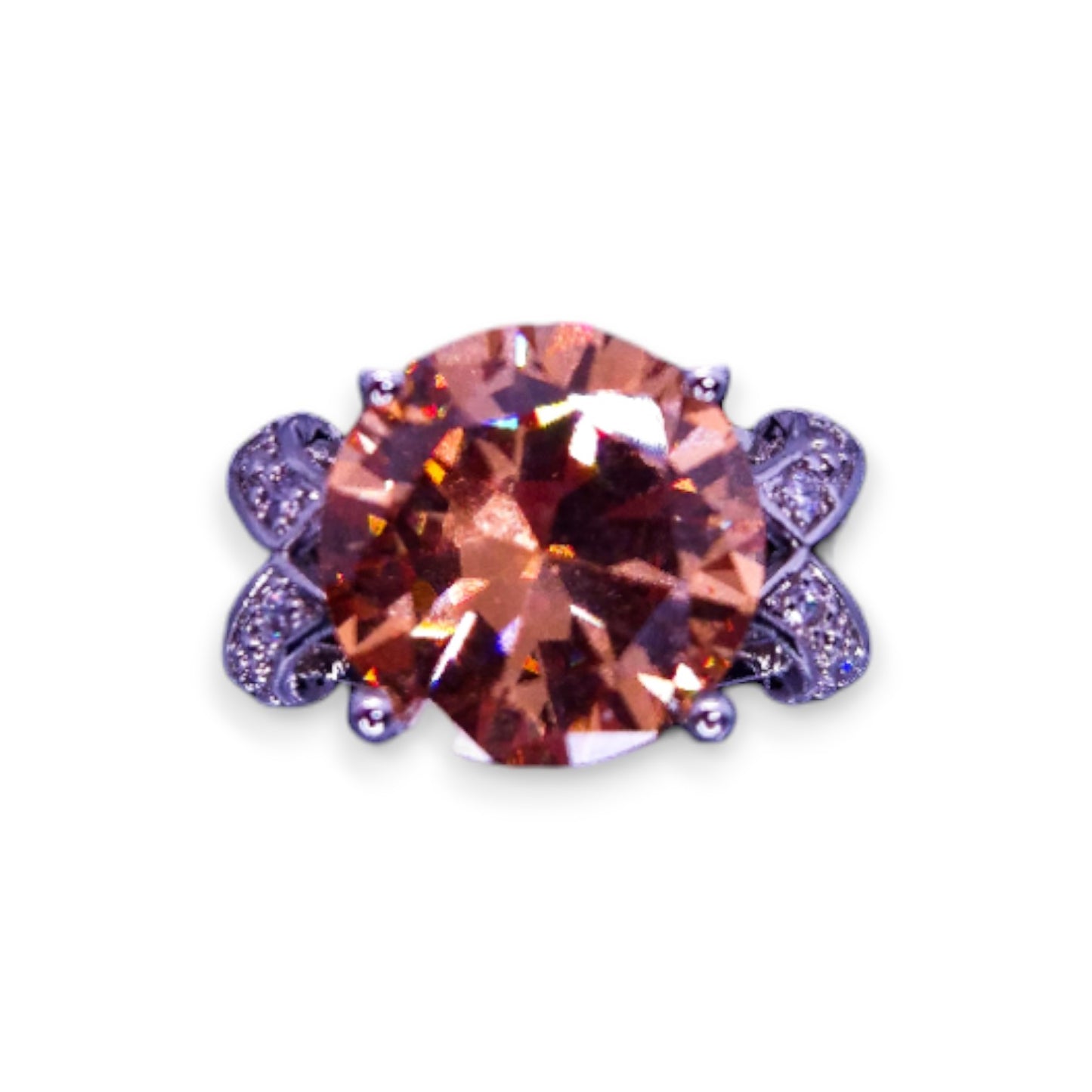 Sterling Silver Peach & Clear Cubic Zirconia Classic Ring