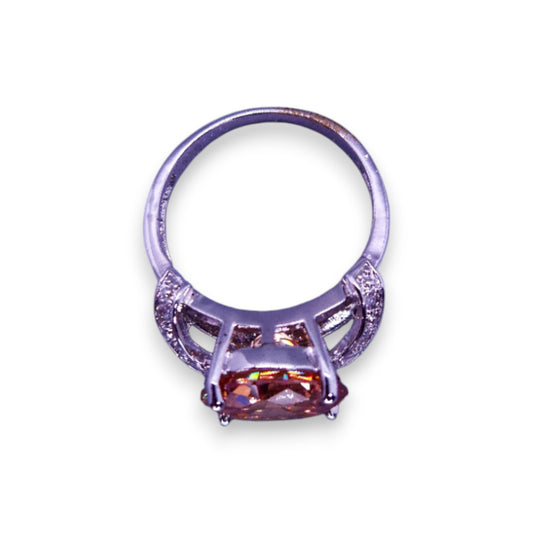 Sterling Silver Peach & Clear Cubic Zirconia Classic Ring