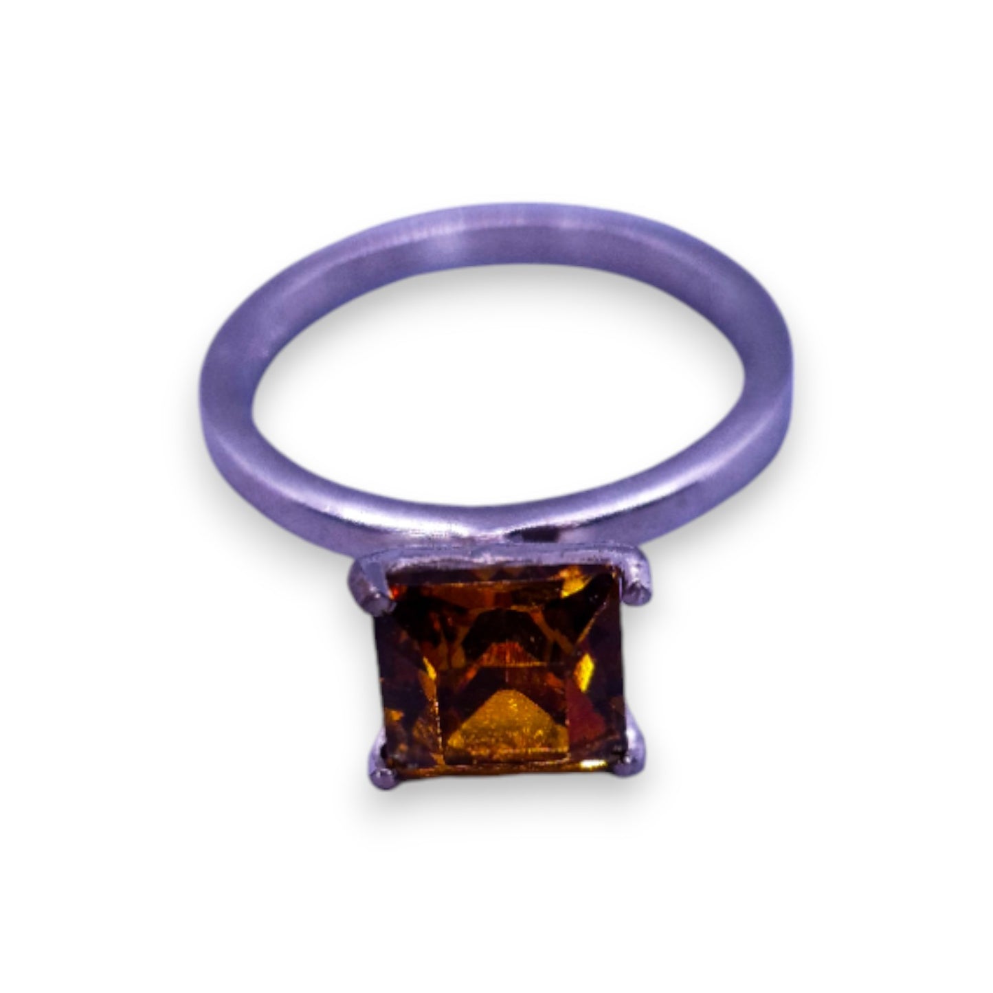 Platinum Bonded Orange Stone Classic Ring
