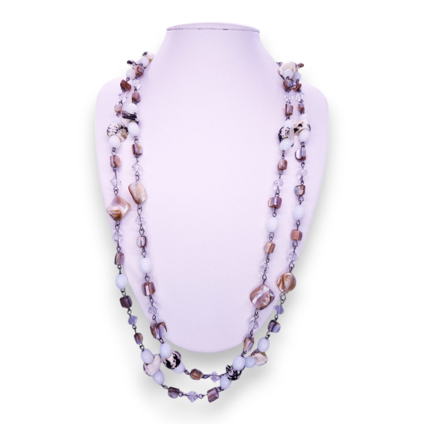 Silver Tone with Shell & Plastic Beads Bohemian Necklace