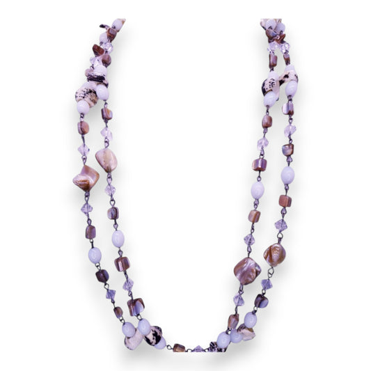 Silver Tone with Shell & Plastic Beads Bohemian Necklace