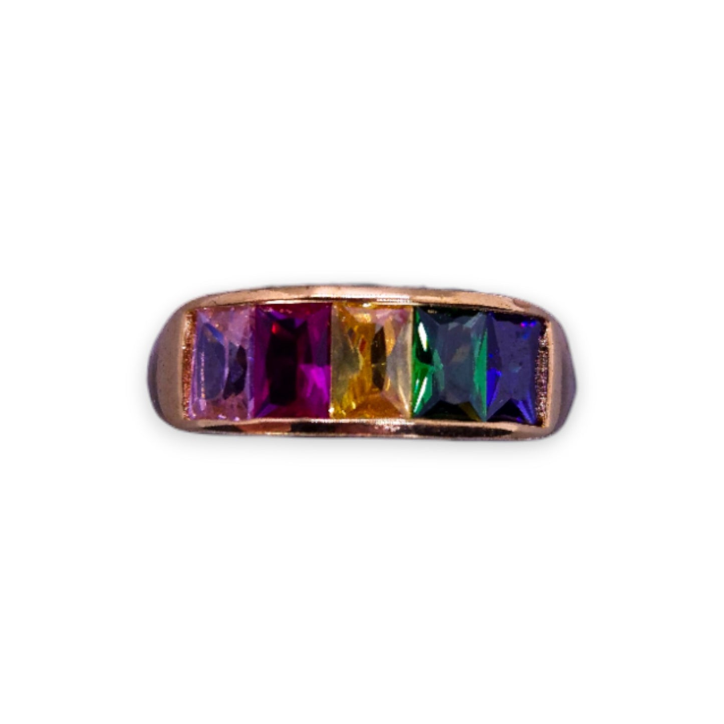 Gold Plated Multi Colour Cubic Zirconia Classic Ring