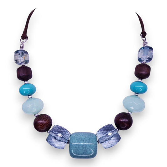 Plastic & Wooden Beads Statement Necklace