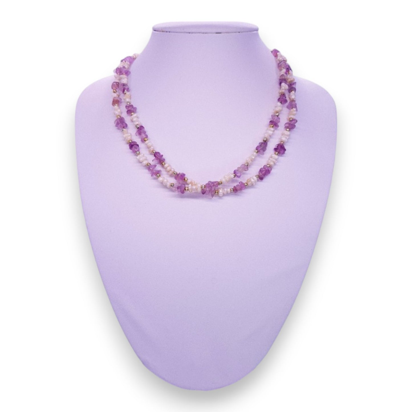 Rose Quartz Seed Pearls Classic Necklace - Semi-Precious Stone