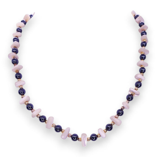Moonstone & Faux Black Pearls Classic Necklace
