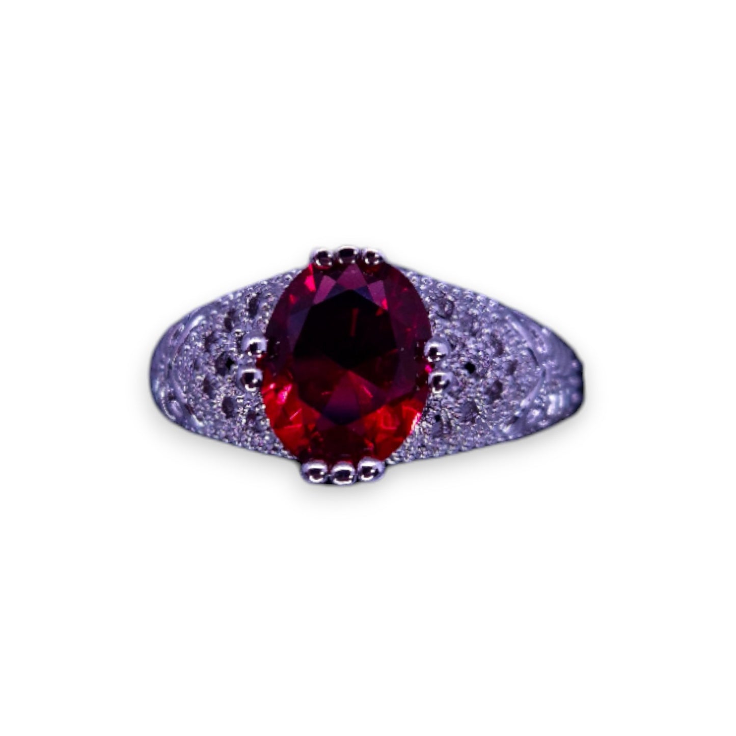 Sterling Silver Red Cubic Zirconia Classic Ring