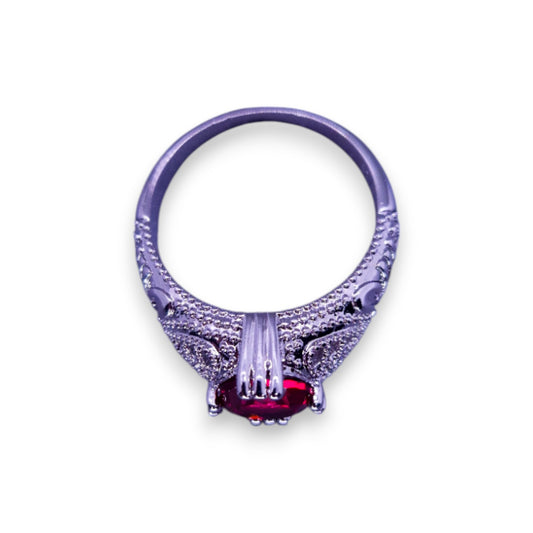 Sterling Silver Red Cubic Zirconia Classic Ring