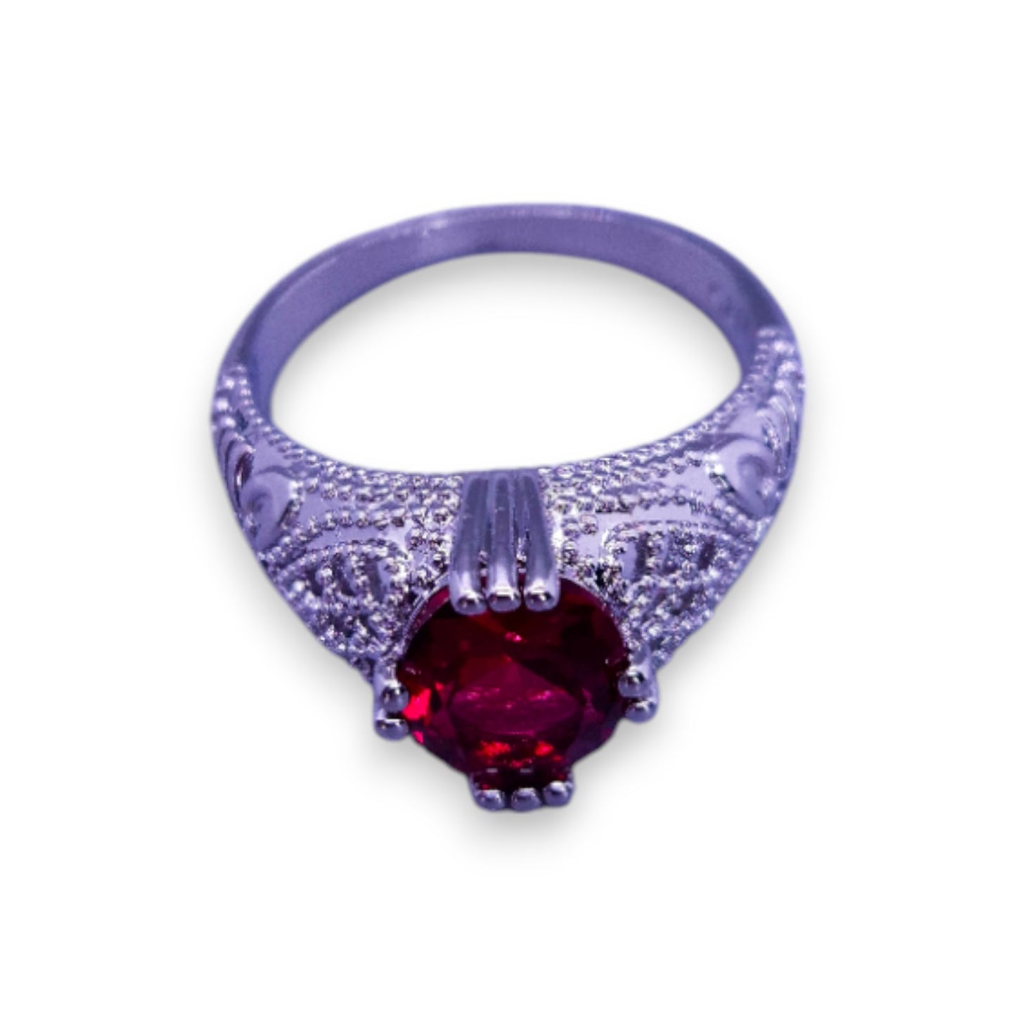 Sterling Silver Red Cubic Zirconia Classic Ring