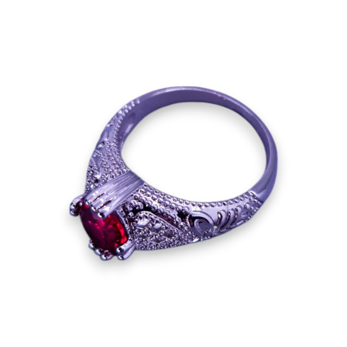Sterling Silver Red Cubic Zirconia Classic Ring
