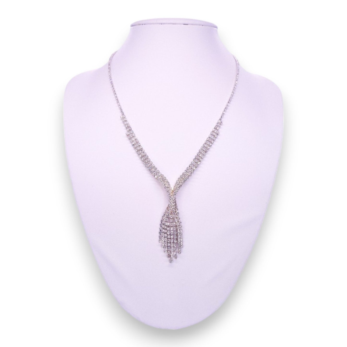 Silver Tone Clear Cubic Zirconia Classic Necklace