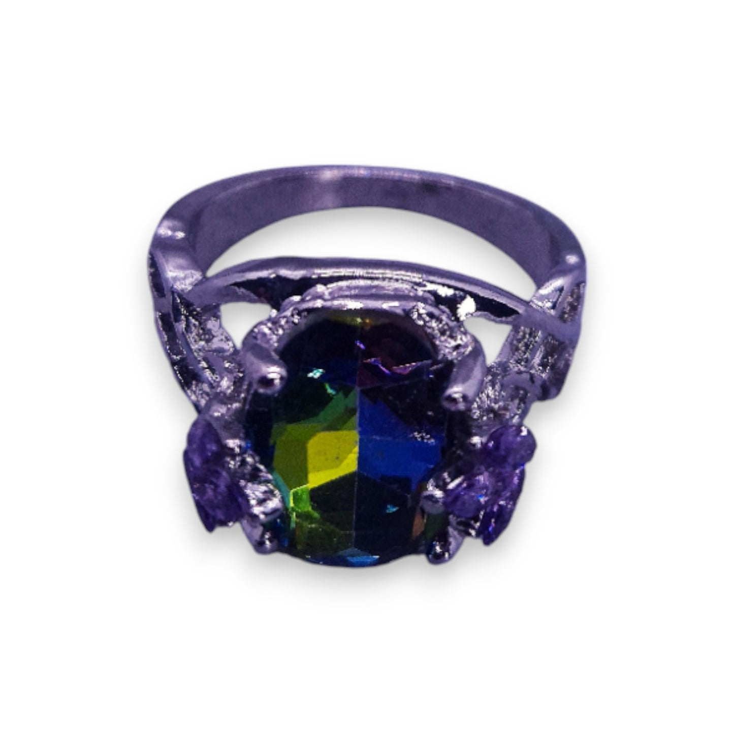 Silver Tone Mystic & Purple Stones Nature Inspired Ring