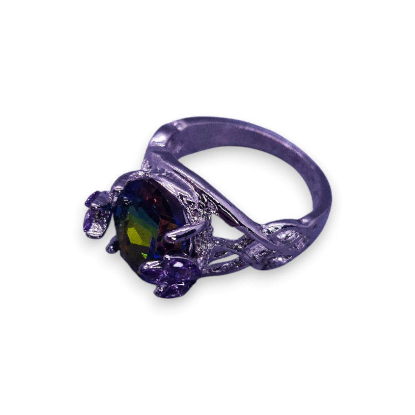 Silver Tone Mystic & Purple Stones Nature Inspired Ring