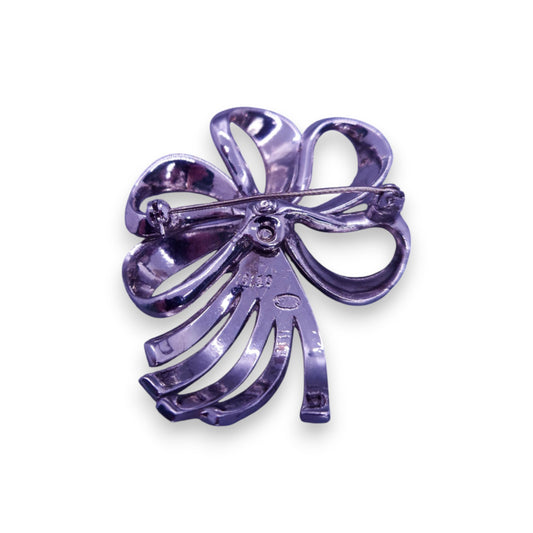 Silver Tone Marcasite Romantic Bow Brooch